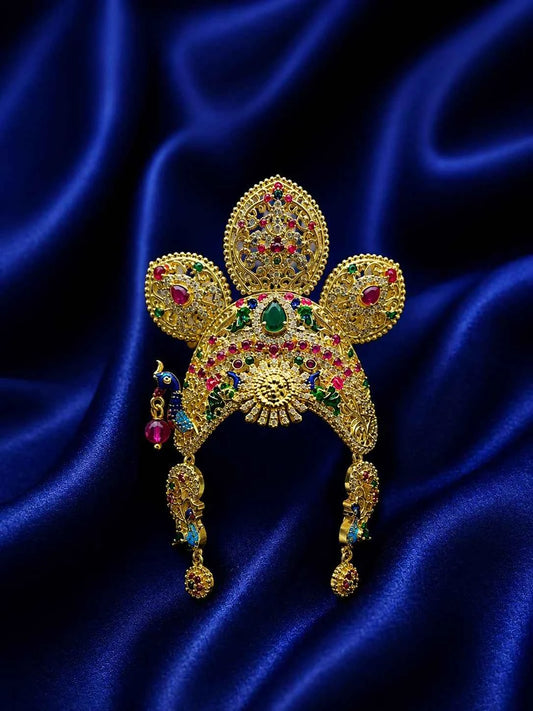 Peacock Rajkala Mukut with Attached Earrings