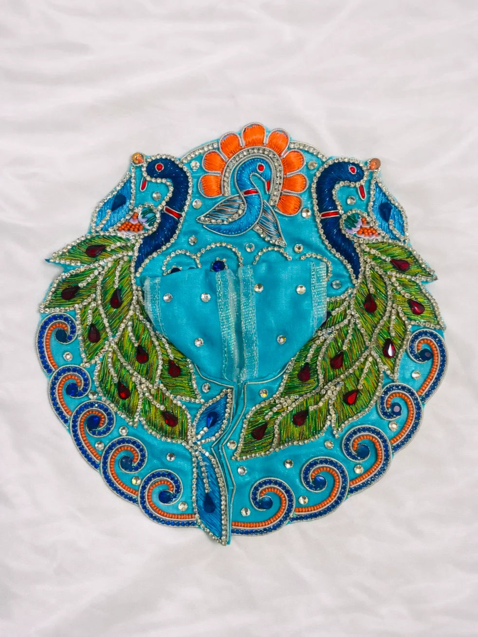 Peacock theme blue stone work Laddu Gopal dress for royal shringar