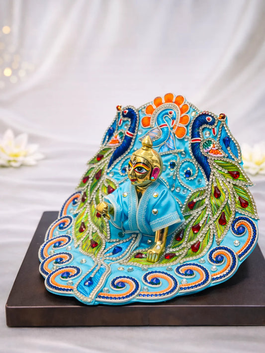 Peacock theme blue stone work Laddu Gopal dress for royal shringar