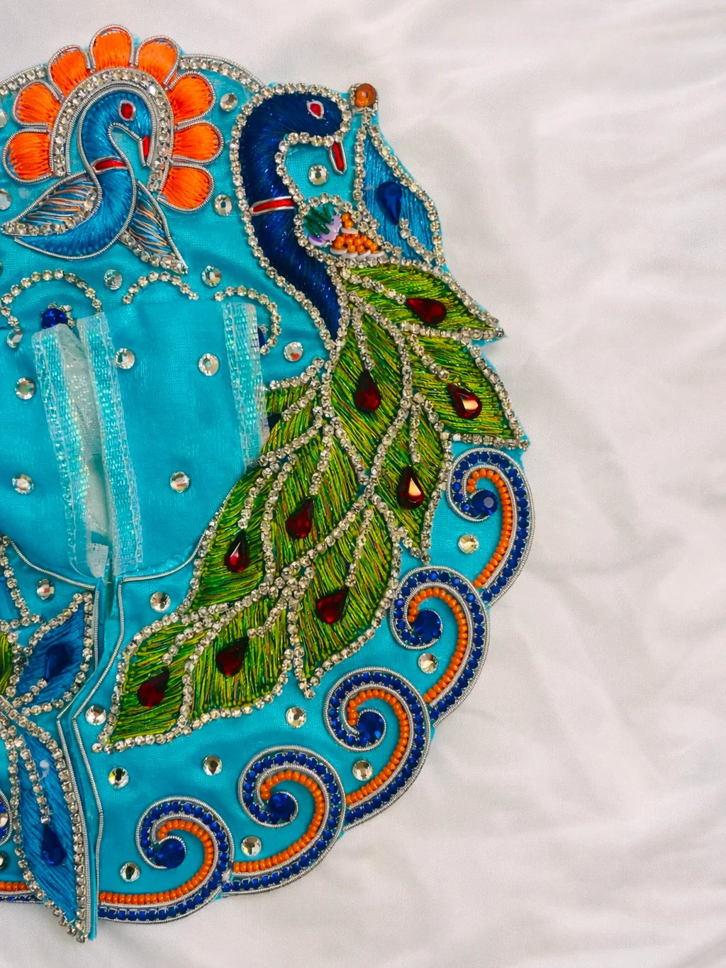 Peacock theme blue stone work Laddu Gopal dress for royal shringar