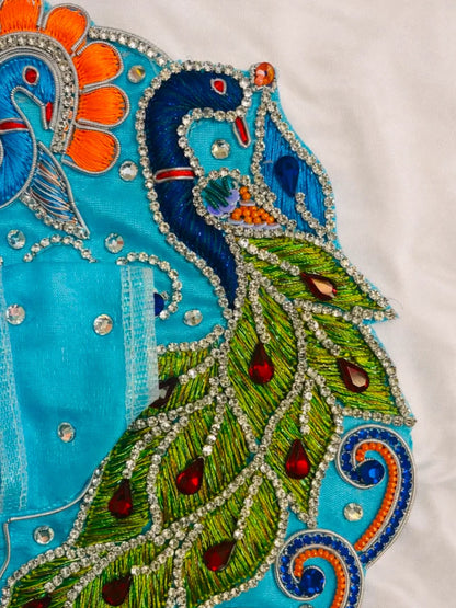 Peacock theme blue stone work Laddu Gopal dress for royal shringar