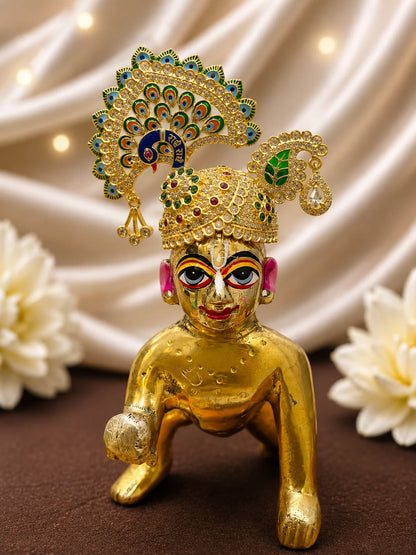 Peacock Utsav AD Mukut for Laddu Gopal with sparkling peacock-inspired AD design