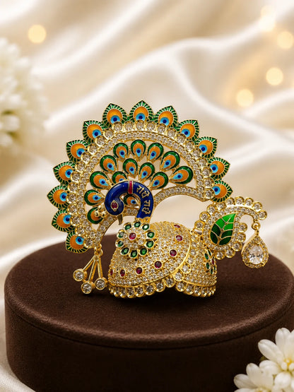 Peacock Utsav AD Mukut for Laddu Gopal with sparkling peacock-inspired AD design