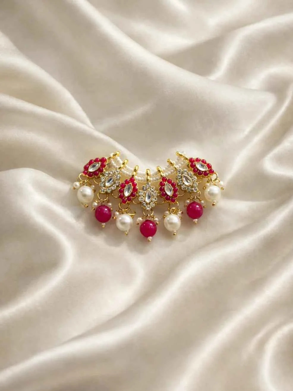 Pink Color Classic Pearl Kundan Mala