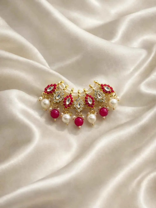 Pink Color Classic Pearl Kundan Mala
