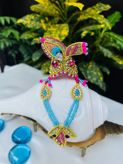 Pink & Blue Mukut and Mala