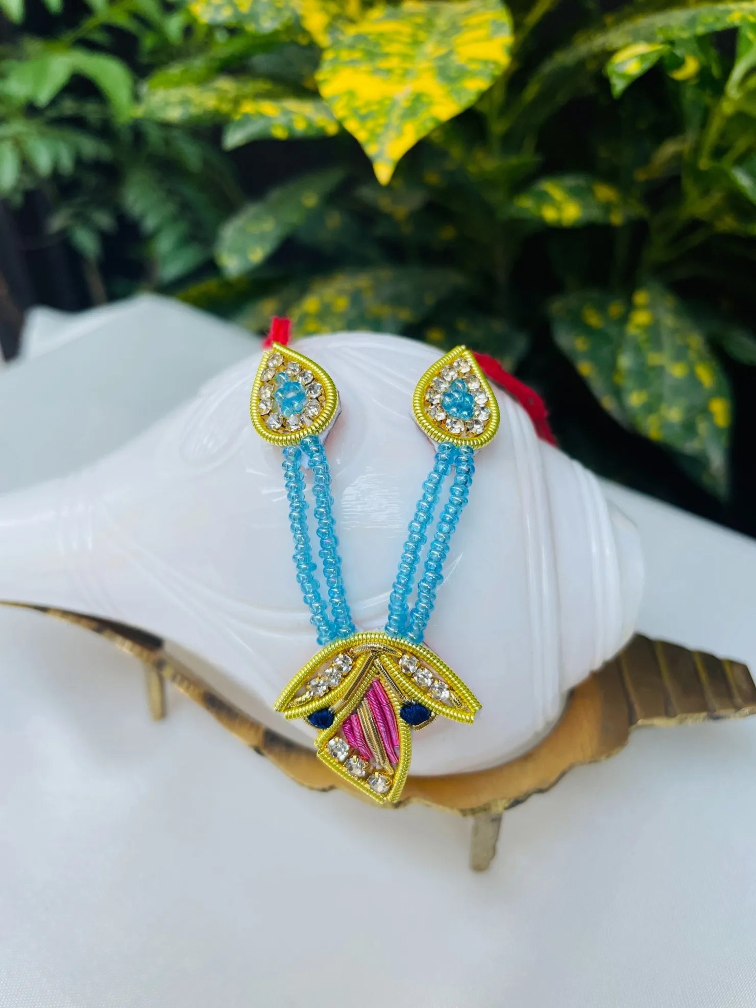Pink & Blue Mukut and Mala