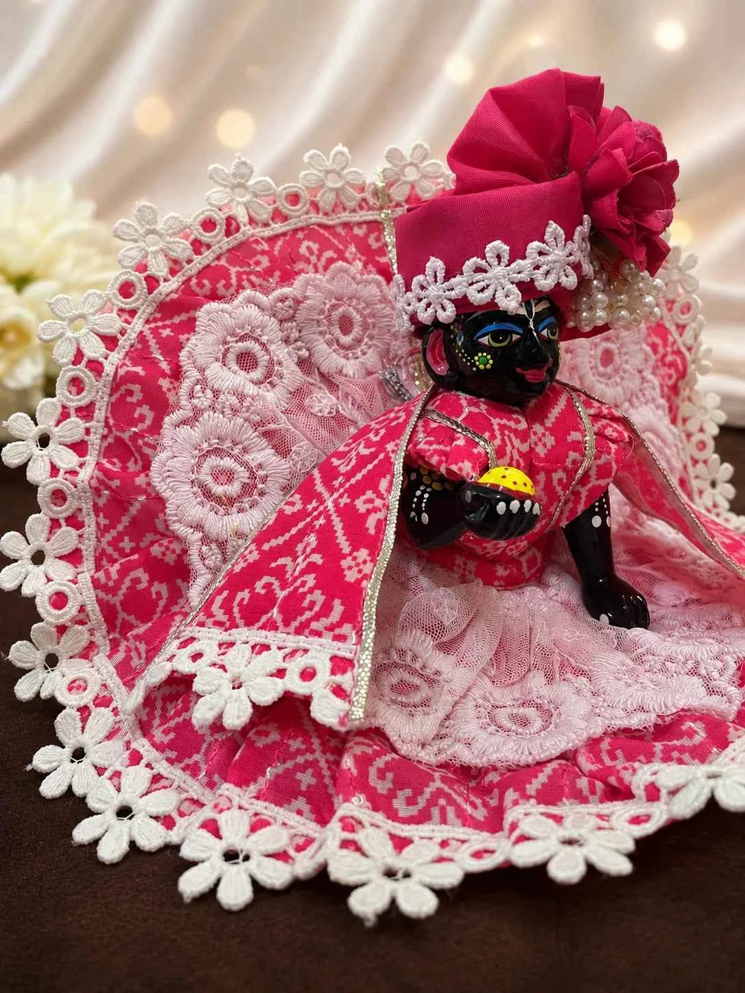 Pink Cotton Bandhani Print Laddu Gopal Dress