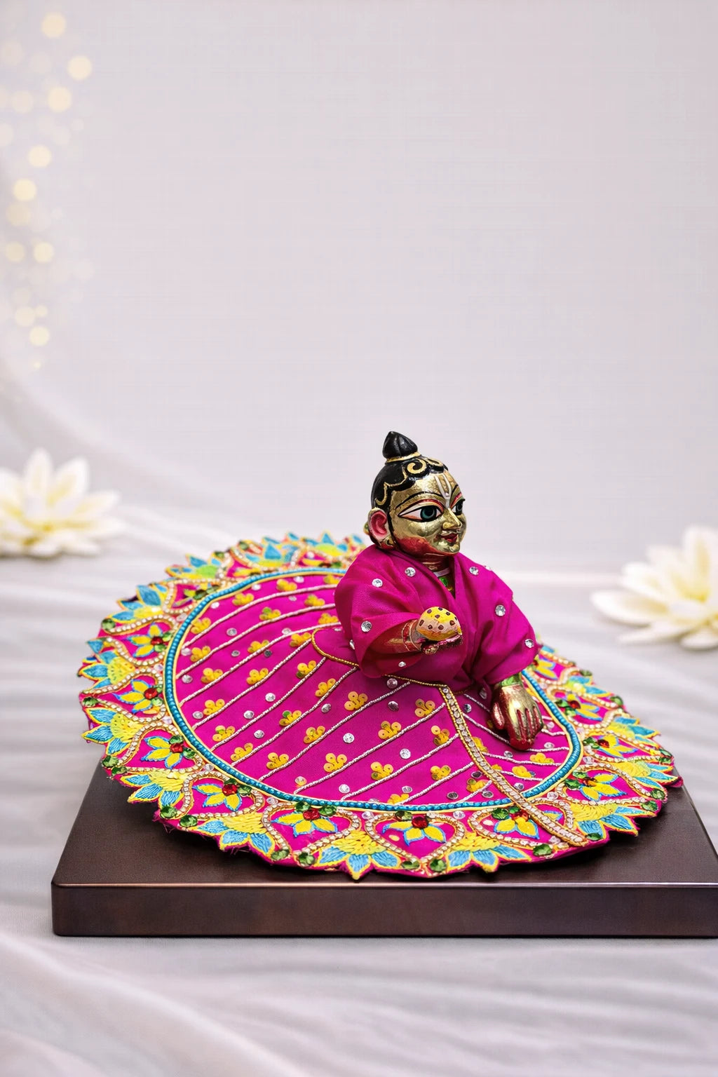 Rani color stone work Laddu Gopal poshak handcrafted festive shringar dress