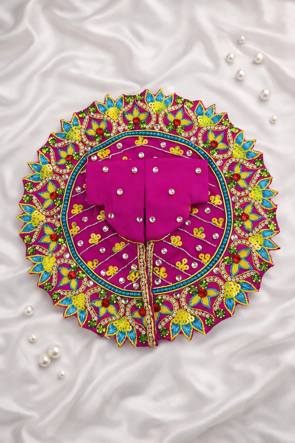 Rani color stone work Laddu Gopal poshak handcrafted festive shringar dress