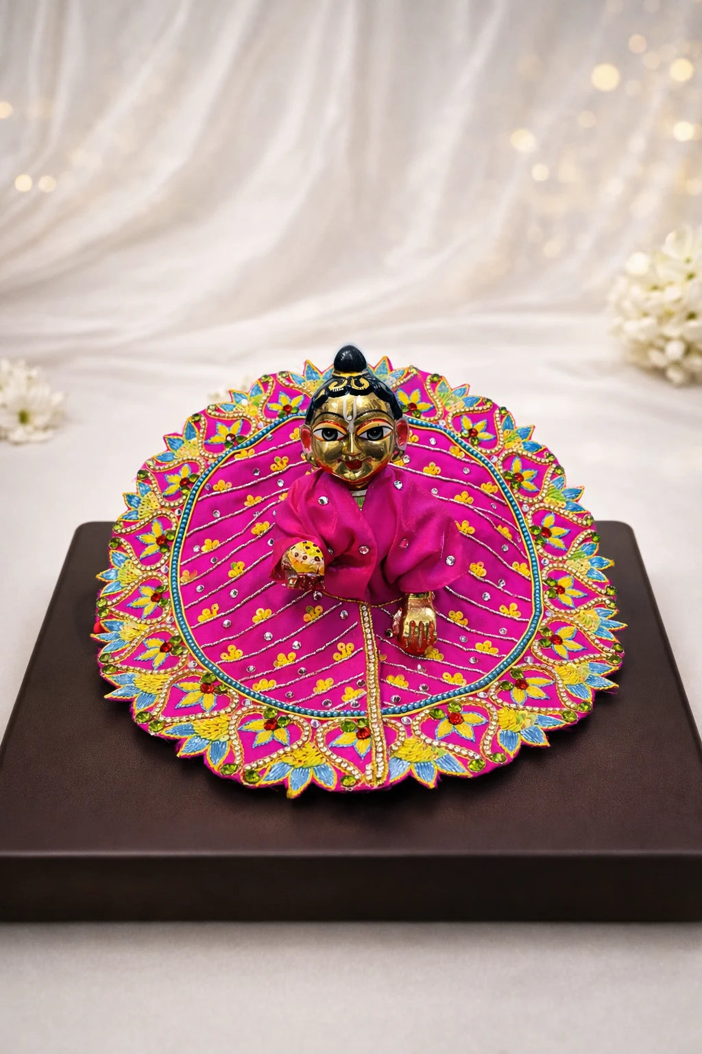 Rani color stone work Laddu Gopal poshak handcrafted festive shringar dress