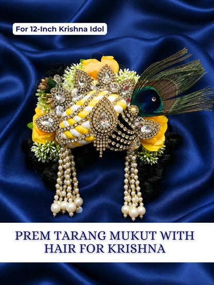 Prem Tarang Mukut with Hair for Krishna idol featuring a royal crown and ready-styled hair for divine head shringar