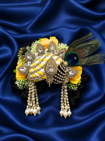 Prem Tarang Mukut with Hair for Krishna idol featuring a royal crown and ready-styled hair for divine head shringar