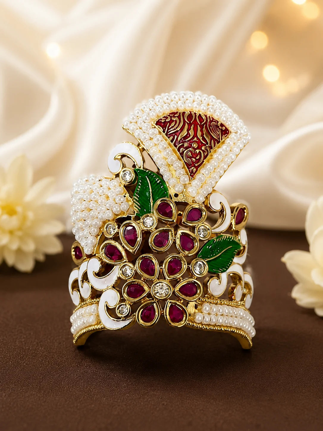 Premium Handcrafted Meenakari Pagdi Mukut, Haar & Earrings Shringar Set