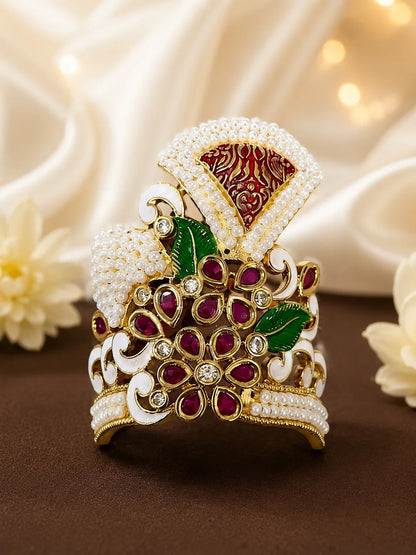 Premium Handcrafted Meenakari Pagdi Mukut, Haar & Earrings Shringar Set