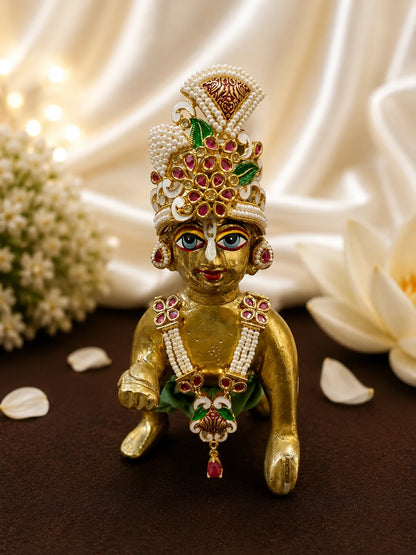 Premium Handcrafted Meenakari Pagdi Mukut, Haar & Earrings Shringar Set