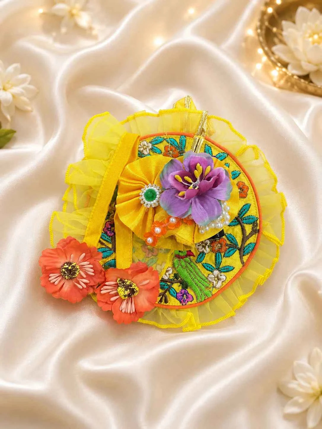 Yellow Embroidered Laddu Gopal Dress with Pagdi