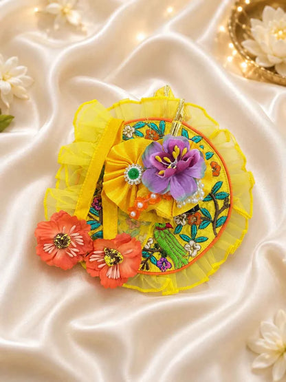 Yellow Embroidered Laddu Gopal Dress with Pagdi