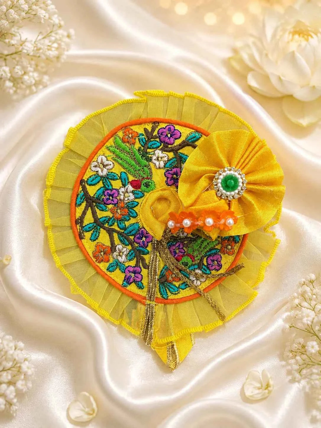 Yellow Embroidered Laddu Gopal Dress with Pagdi