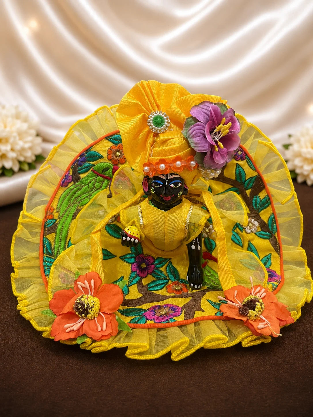 Yellow Embroidered Laddu Gopal Dress with Pagdi