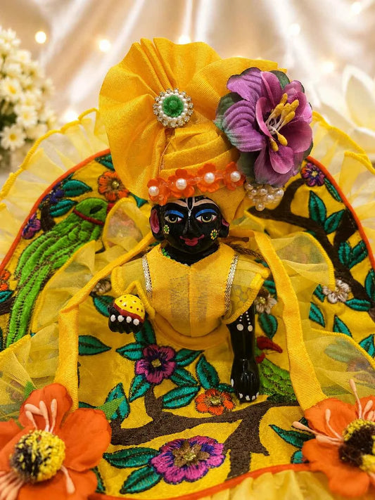 Yellow Embroidered Laddu Gopal Dress with Pagdi