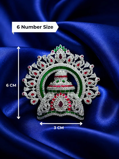 Premium gold plated Swarnakala mandap mukut crown with white American Diamonds and temple arch motifs for Laddu Gopal deity shringar