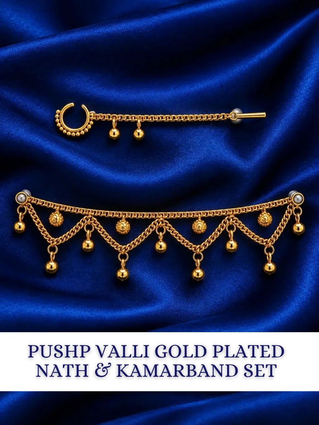 Pushp Valli Gold Plated Nath and Kamarband Set for Deity with floral-inspired traditional design
