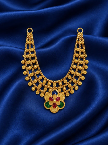 Pushpa Temple Gold Plated Haar for Deity with graceful floral motifs, intricate temple-style detailing and a rich golden finish for divine festive shringar.
