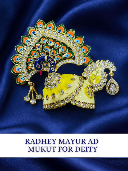 Radhey Mayur AD Mukut for Laddu Gopal with sparkling American Diamond stones and peacock-inspired design