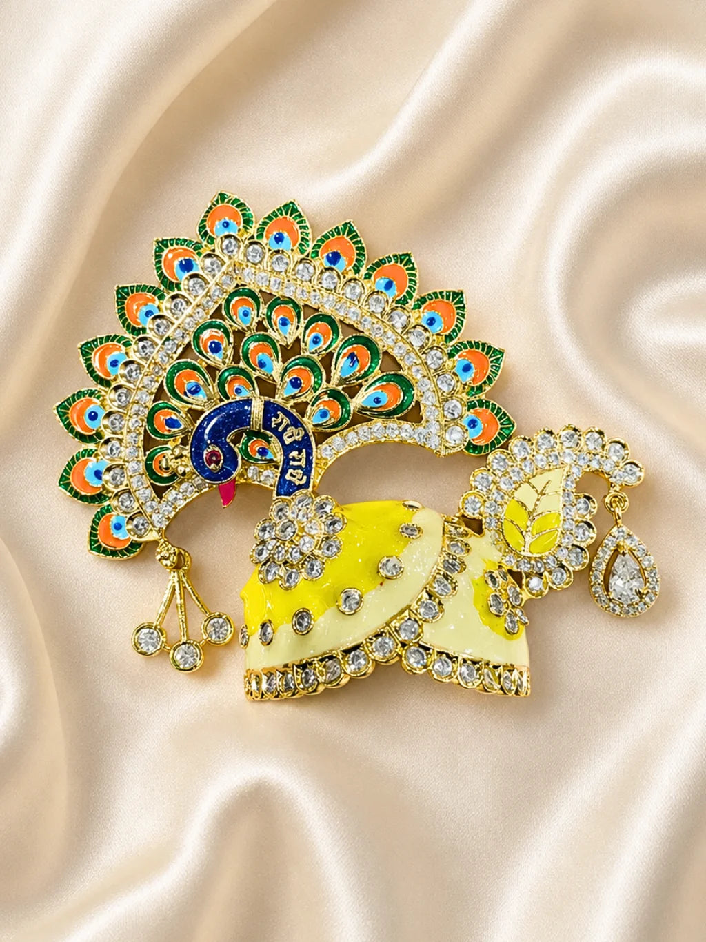 Radhey Mayur AD Mukut for Laddu Gopal with sparkling American Diamond stones and peacock-inspired design