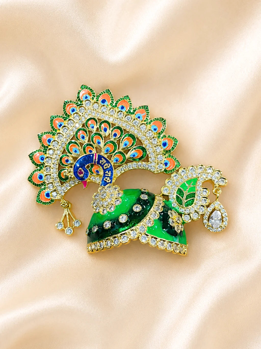 Radhey Mayur AD Mukut for Laddu Gopal with sparkling American Diamond stones and peacock-inspired design