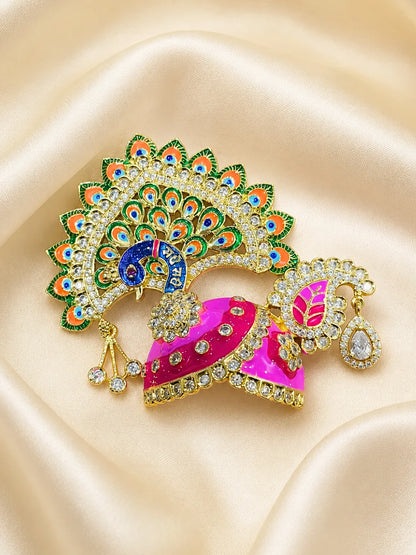 Radhey Mayur AD Mukut for Laddu Gopal with sparkling American Diamond stones and peacock-inspired design