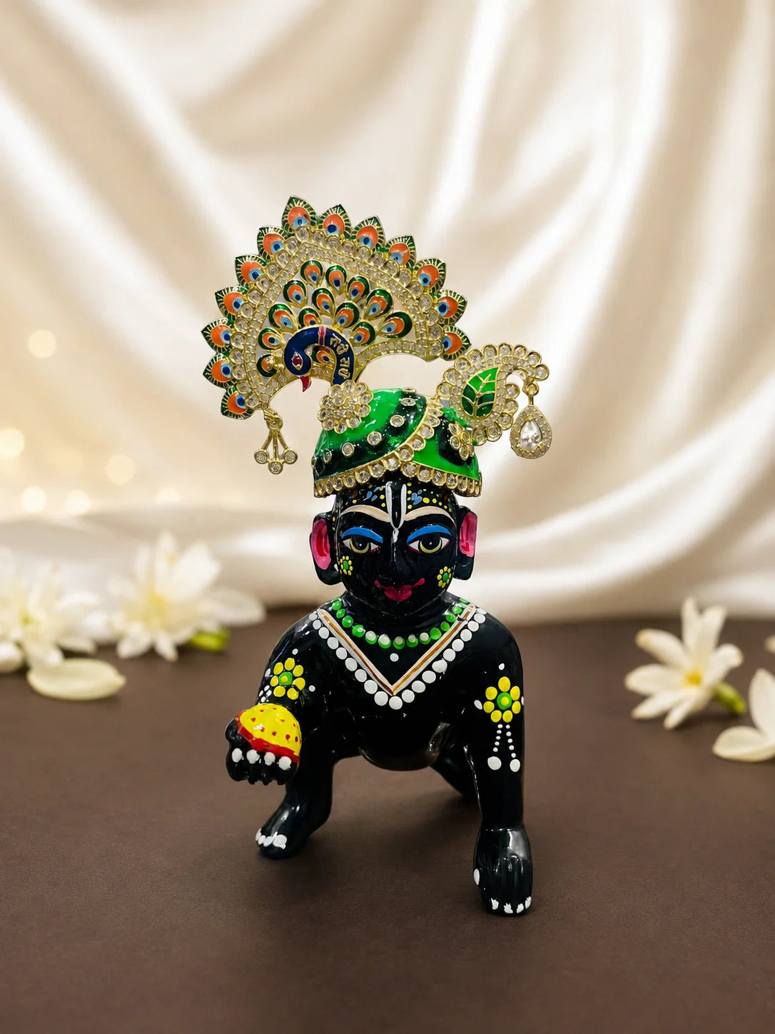 Radhey Mayur AD Mukut for Laddu Gopal with sparkling American Diamond stones and peacock-inspired design