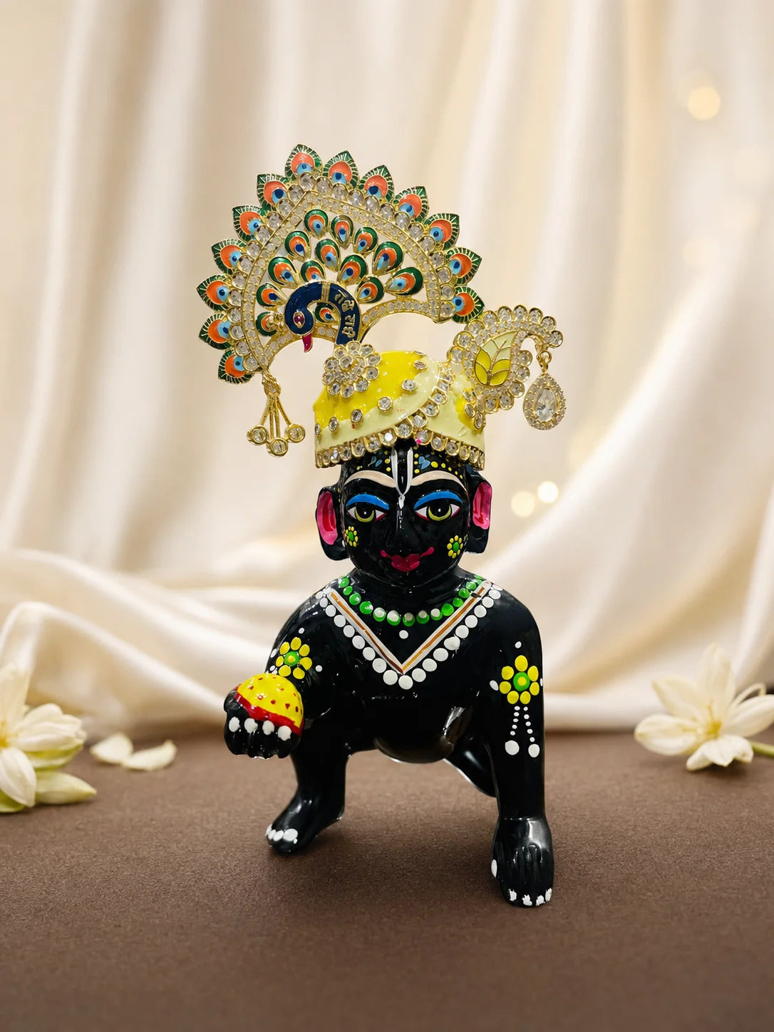 Radhey Mayur AD Mukut for Laddu Gopal with sparkling American Diamond stones and peacock-inspired design