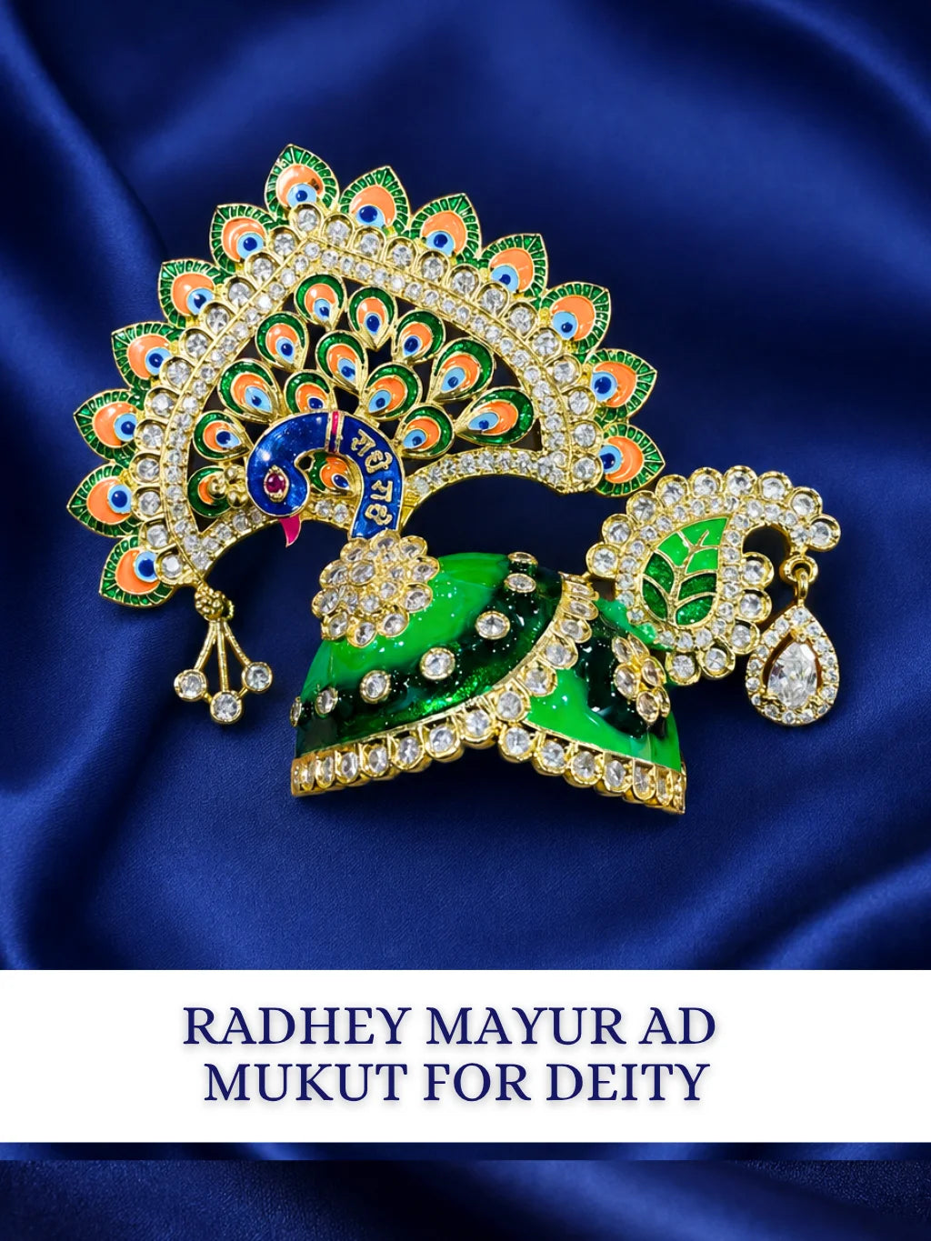 Radhey Mayur AD Mukut for Laddu Gopal with sparkling American Diamond stones and peacock-inspired design
