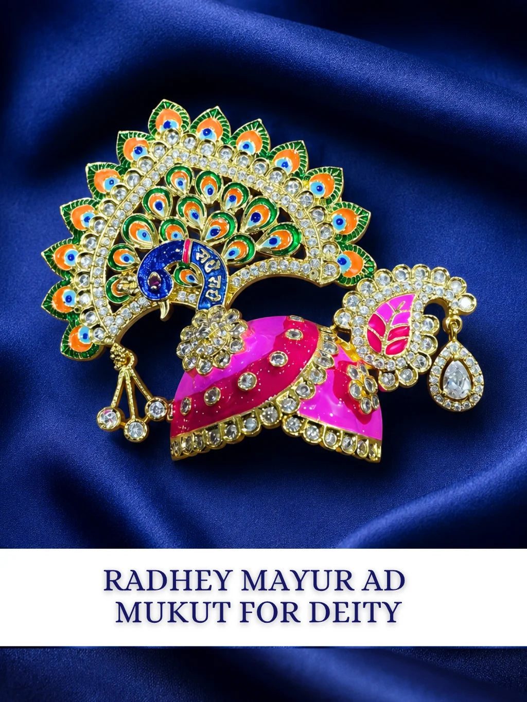 Radhey Mayur AD Mukut for Laddu Gopal with sparkling American Diamond stones and peacock-inspired design