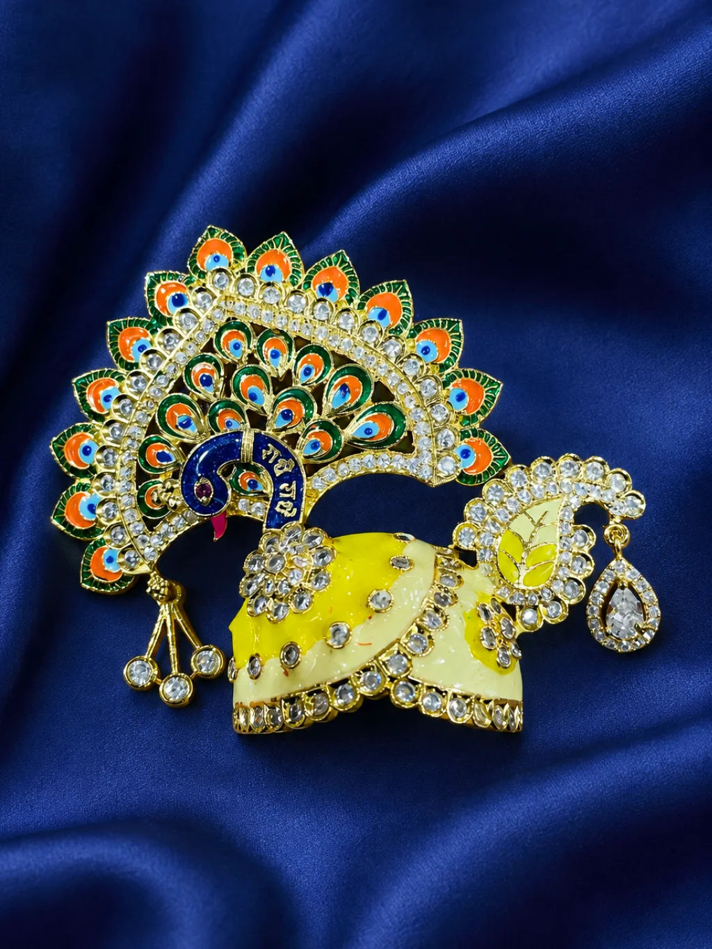 Radhey Mayur AD Mukut for Laddu Gopal with sparkling American Diamond stones and peacock-inspired design