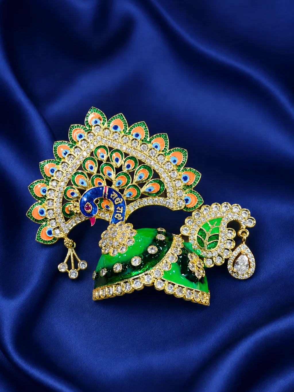 Radhey Mayur AD Mukut for Laddu Gopal with sparkling American Diamond stones and peacock-inspired design