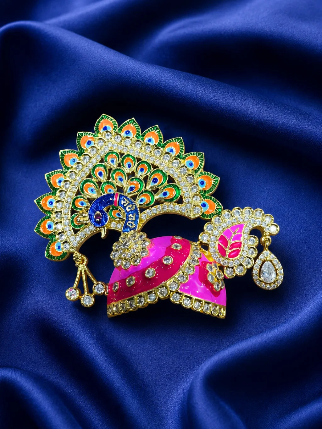 Radhey Mayur AD Mukut for Laddu Gopal with sparkling American Diamond stones and peacock-inspired design