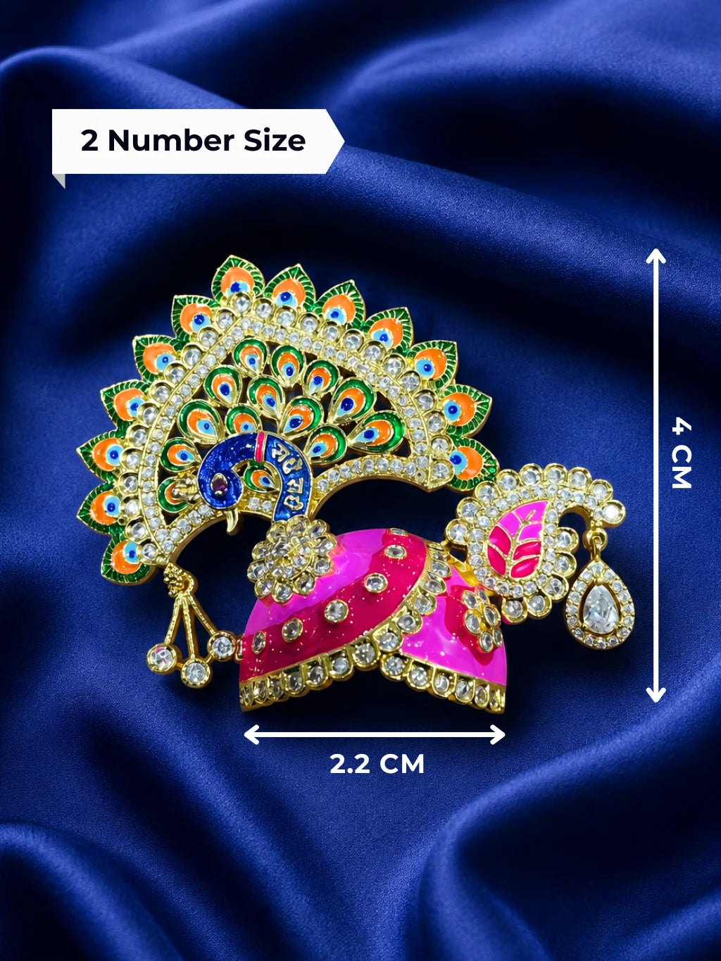 Radhey Mayur AD Mukut for Laddu Gopal with sparkling American Diamond stones and peacock-inspired design