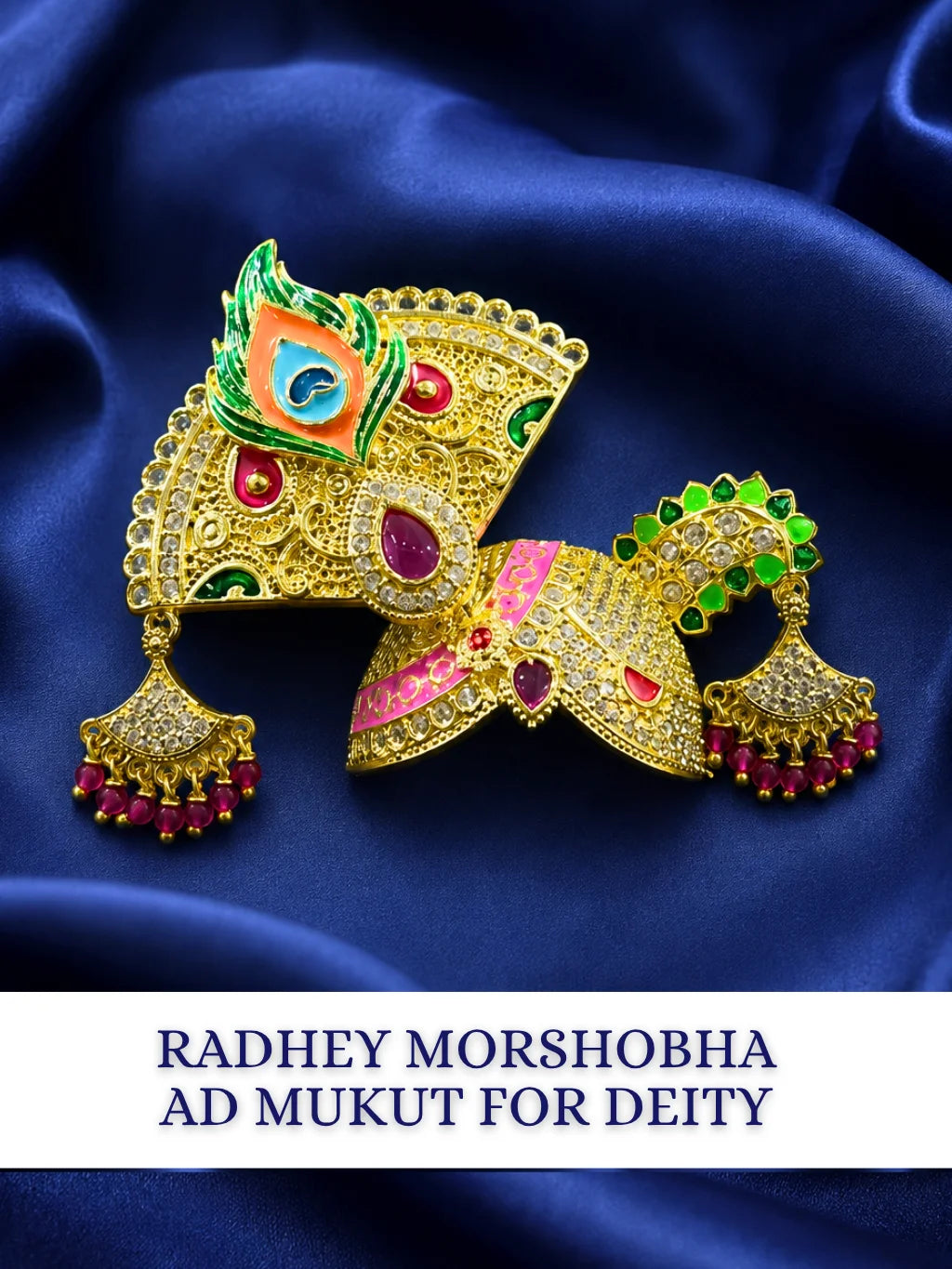 Radhey Morshobha AD Mukut for Laddu Gopal with sparkling American Diamond stones and peacock-inspired design