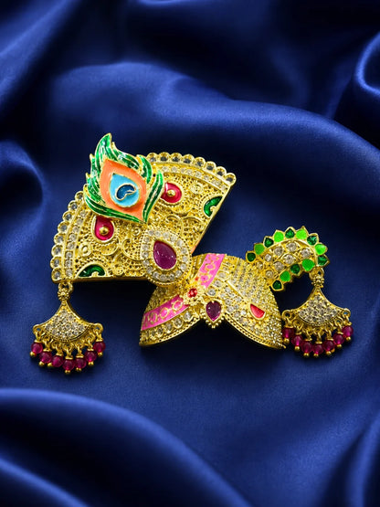 Radhey Morshobha AD Mukut for Laddu Gopal with sparkling American Diamond stones and peacock-inspired design