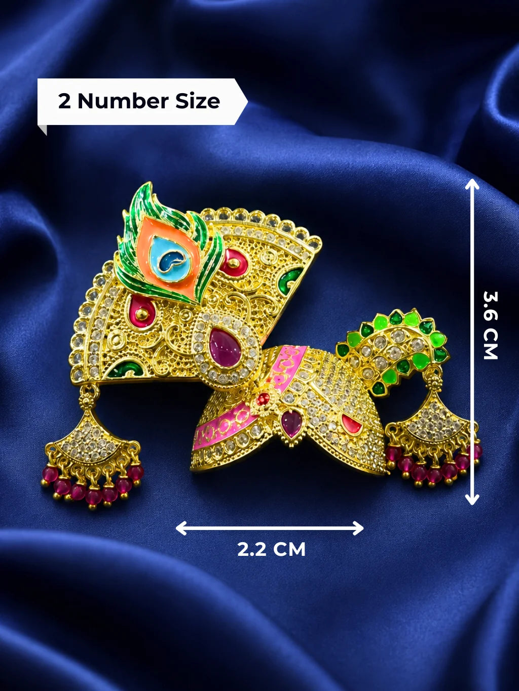 Radhey Morshobha AD Mukut for Laddu Gopal with sparkling American Diamond stones and peacock-inspired design