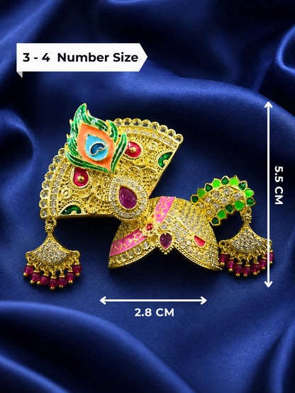 Radhey Morshobha AD Mukut for Laddu Gopal with sparkling American Diamond stones and peacock-inspired design