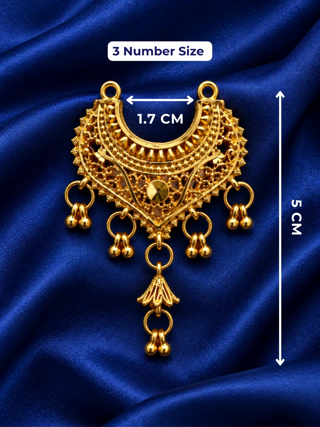 Raj Mahal Gold Plated Haar for Deity featuring intricate royal-inspired detailing and a rich golden finish. Ideal for Laddu Gopal and festive shringar.