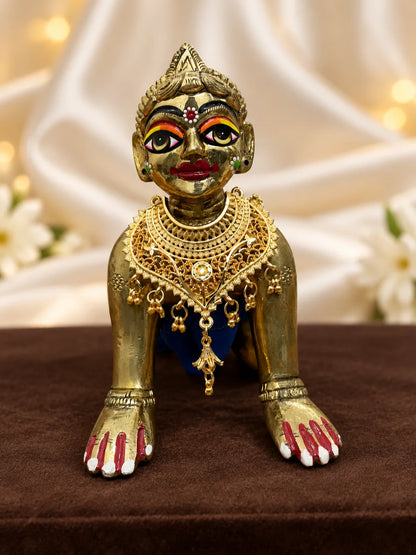 Raj Mahal Gold Plated Haar for Deity featuring intricate royal-inspired detailing and a rich golden finish. Ideal for Laddu Gopal and festive shringar.