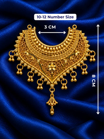 Raj Mahal Gold Plated Haar for Deity featuring intricate royal-inspired detailing and a rich golden finish. Ideal for Laddu Gopal and festive shringar.