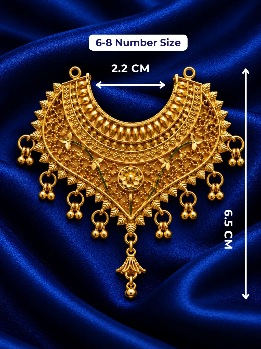 Raj Mahal Gold Plated Haar for Deity featuring intricate royal-inspired detailing and a rich golden finish. Ideal for Laddu Gopal and festive shringar.