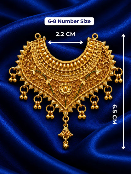 Raj Mahal Gold Plated Haar for Deity featuring intricate royal-inspired detailing and a rich golden finish. Ideal for Laddu Gopal and festive shringar.