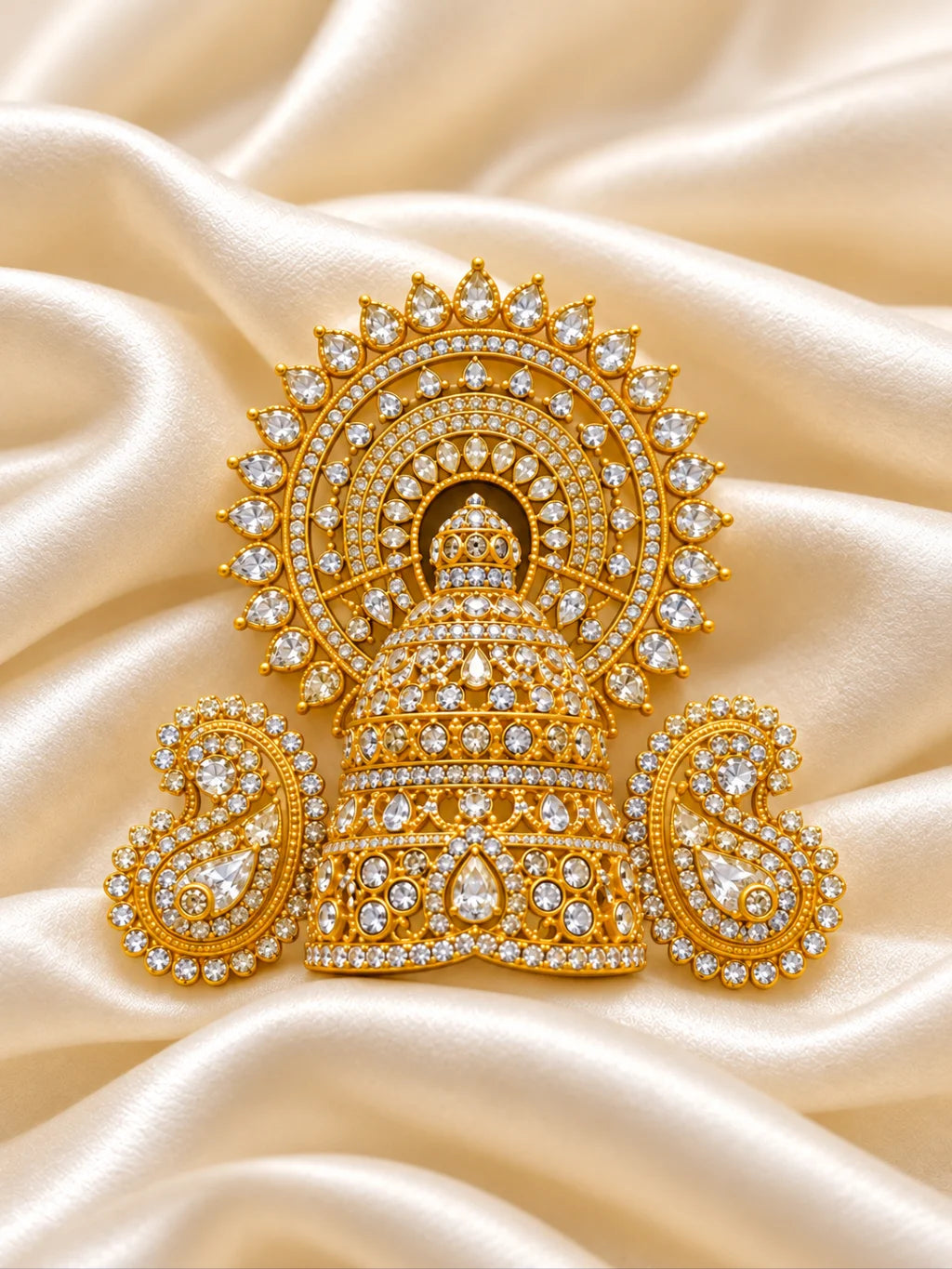 Raj Mandir AD Mukut for Deity with temple-inspired royal design and sparkling American Diamond detailing